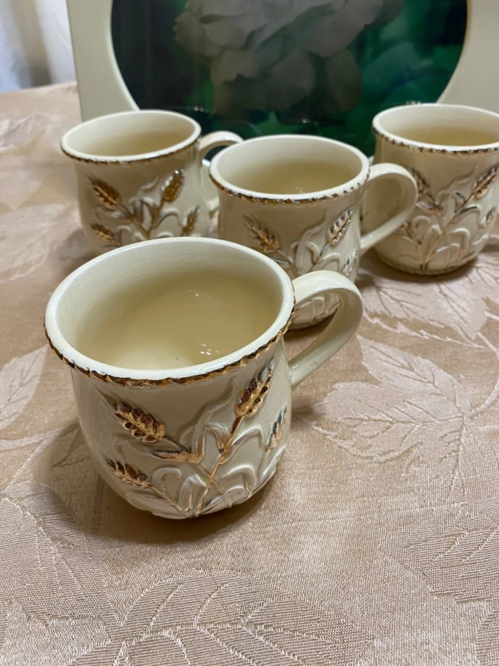 “Gilded Wheat Mugs” Hand painted Japan Mid-Century